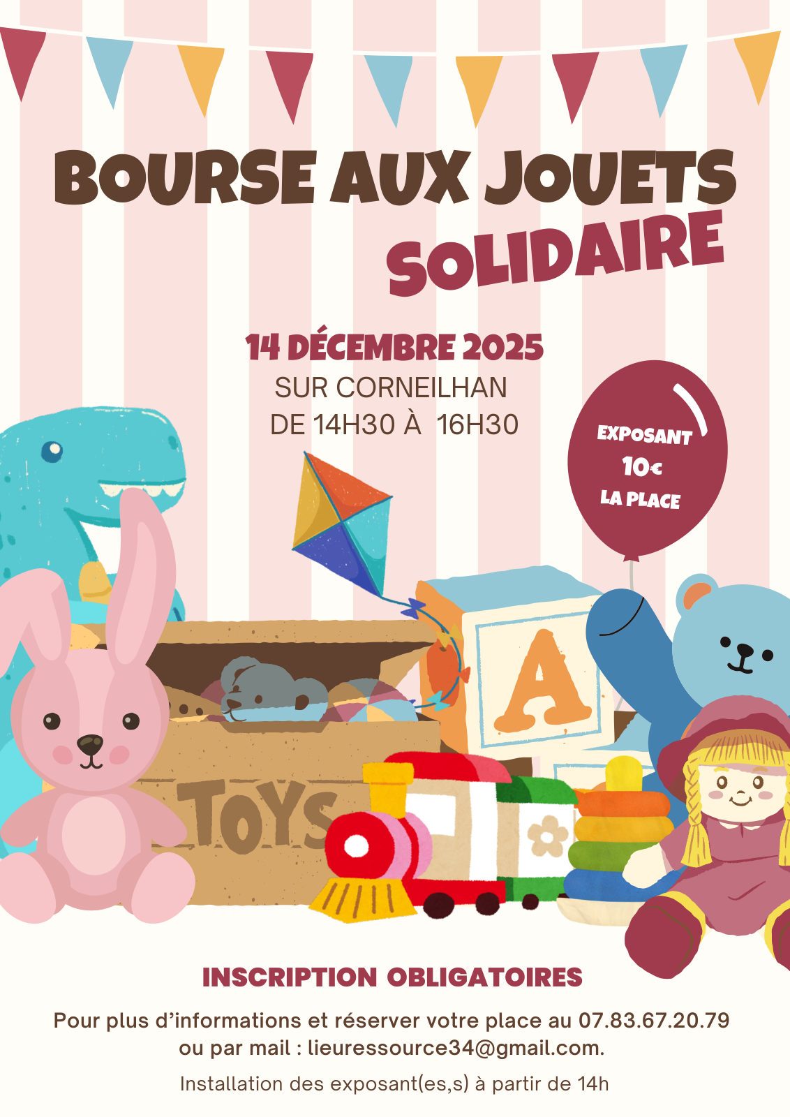 Affiche Bourse aux jouets solidaire — décembre 2025 à Corneilhan