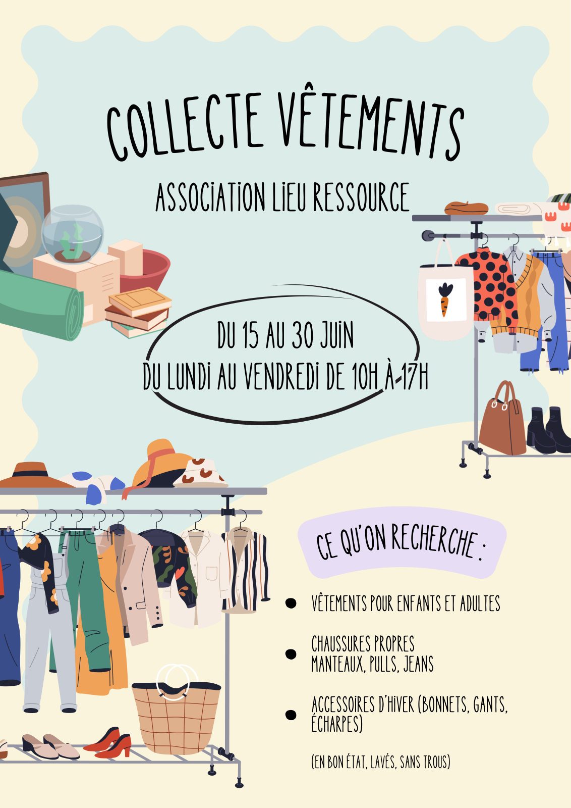 Affiche Collecte de vêtements — association Lieu Ressource